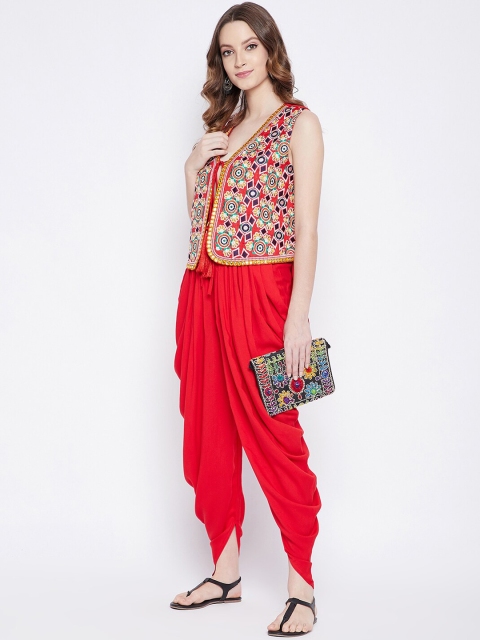 TULIP 21 Women Red Phulkari Embroidered Crop Open Front Ethnic Jacket - Image 6