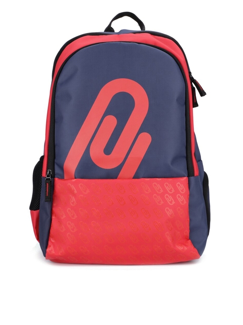 QIPS Men Navy Blue & Red Brand Logo Printed Contrast Detail Backpack