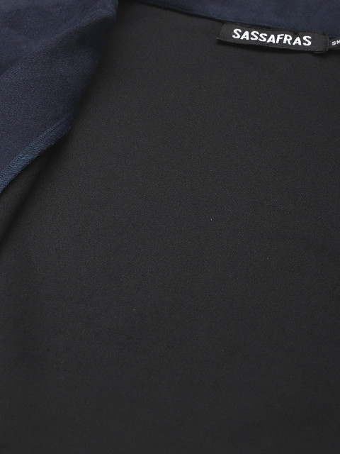 SASSAFRAS Women Navy Blue Suede Crop Blazer - Image 6