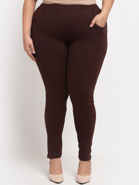 TAG 7 PLUS Dark Brown Cotton Ankle Length Leggings