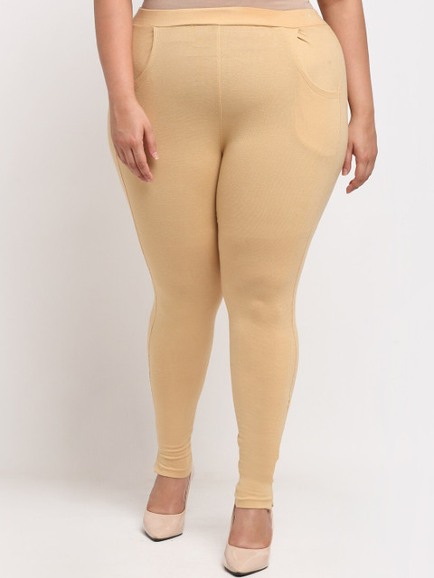 TAG 7 PLUS Women Beige Cotton Ankle Length Leggings