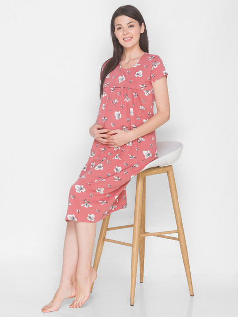 AV2 Pink Printed Maternity Short Nightdress