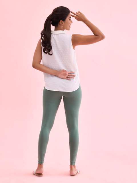 Go Colors Women Green Solid Ankle-Length Leggings - Image 4