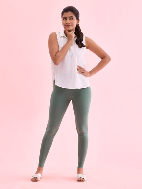 Go Colors Women Green Solid Ankle-Length Leggings - Image 2