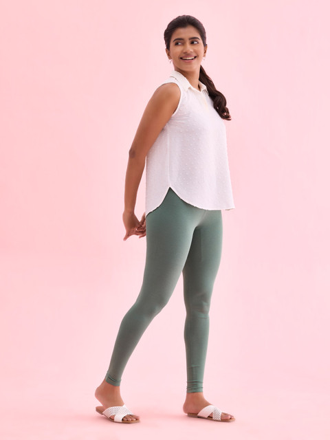 Go Colors Women Green Solid Ankle-Length Leggings - Image 3