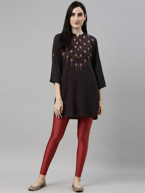Go Colors Women Maroon Solid Shimmer Ankle Length Leggings - Image 5