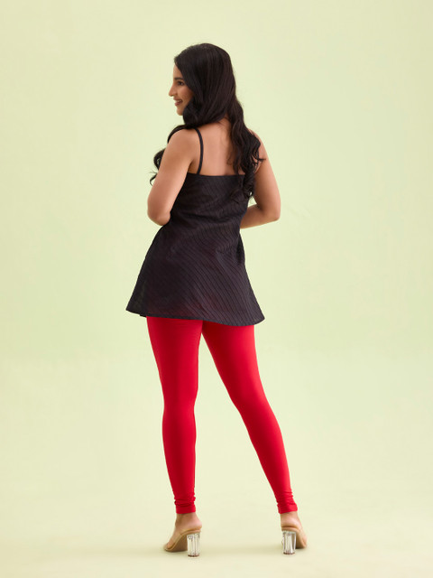 Go Colors Women Red Solid Ankle-Length Leggings - Image 3