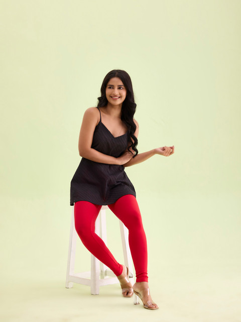 Go Colors Women Red Solid Ankle-Length Leggings - Image 4