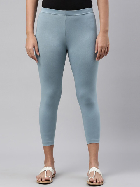 Go Colors Women Blue Solid Three-Fourth Length Leggings