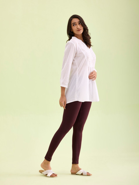 Go Colors Women Maroon Solid Ankle-Length Leggings - Image 2