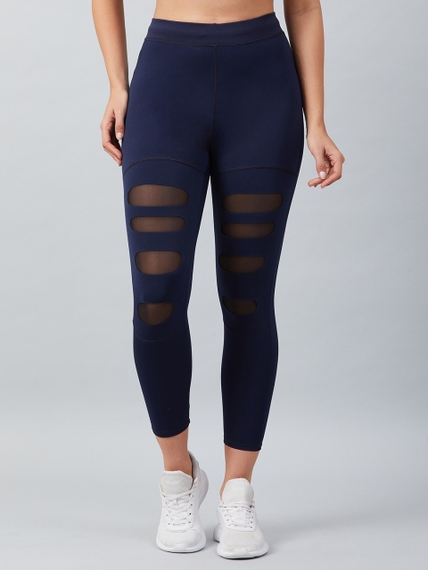 Blinkin Women Navy Blue Solid Mesh Insert Tights