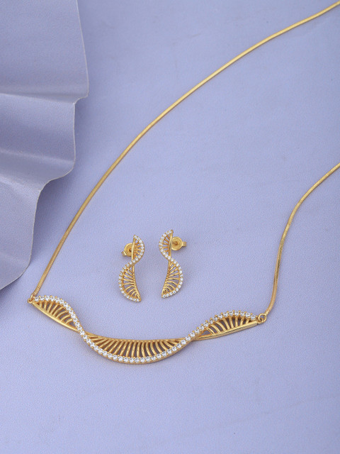 Carlton London Women Gold-Toned Handcrafted Cubic Zirconia Studded Necklace with Earrings