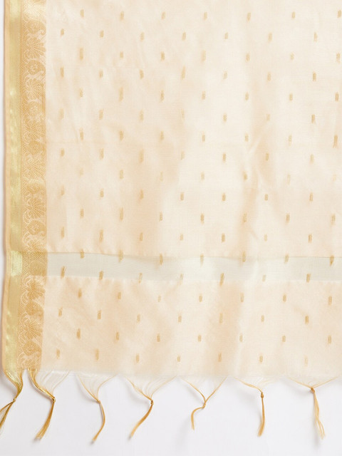 Clora Creation Beige & Gold-Toned Woven Design Dupatta - Image 2