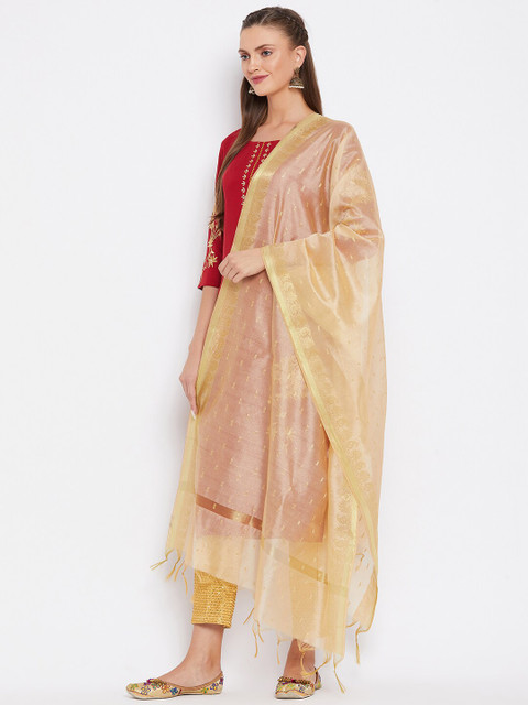 Clora Creation Beige & Gold-Toned Woven Design Dupatta - Image 3