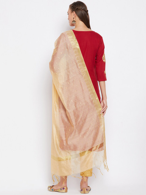 Clora Creation Beige & Gold-Toned Woven Design Dupatta - Image 4