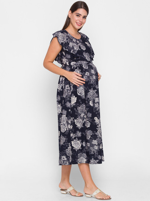 AV2 Blue Floral Printed Maternity Midi Dress - Image 4