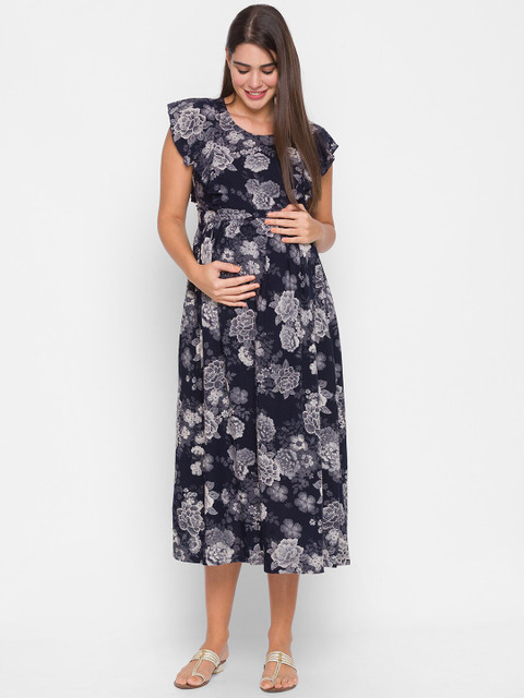 AV2 Blue Floral Printed Maternity Midi Dress - Image 6