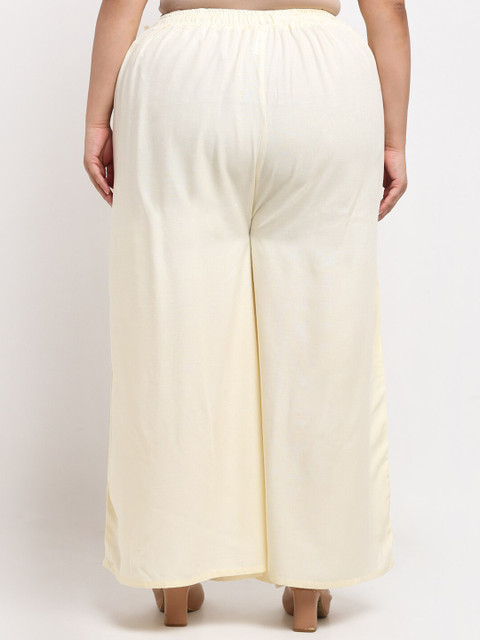 TAG 7 PLUS Women Cream Solid Flared Plus Size Rayon Palazzo - Image 3