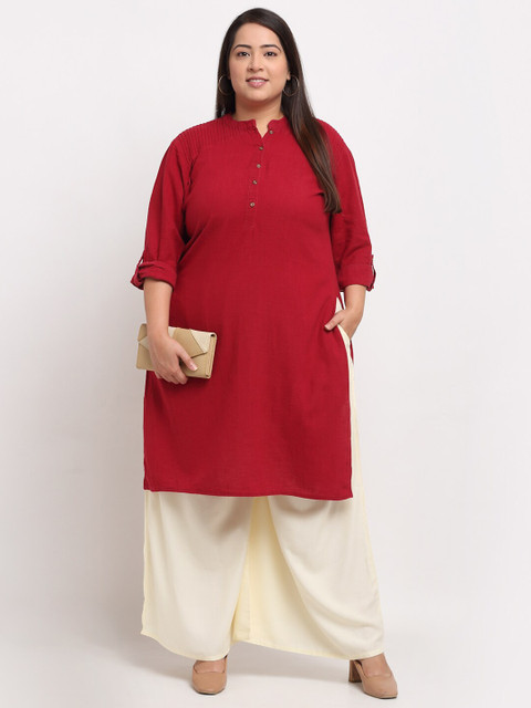 TAG 7 PLUS Women Cream Solid Flared Plus Size Rayon Palazzo - Image 4