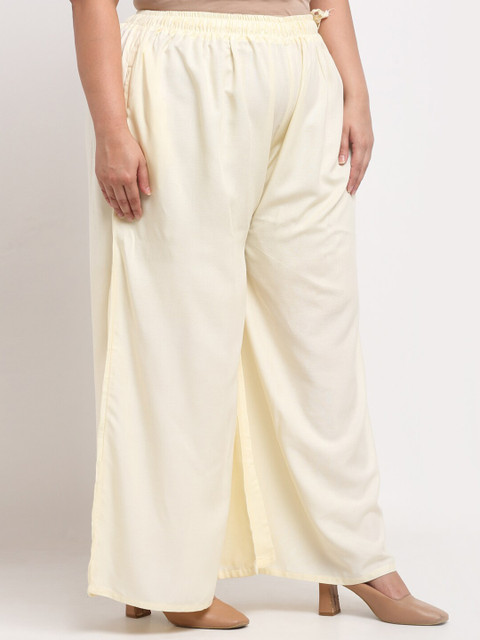 TAG 7 PLUS Women Cream Solid Flared Plus Size Rayon Palazzo - Image 2