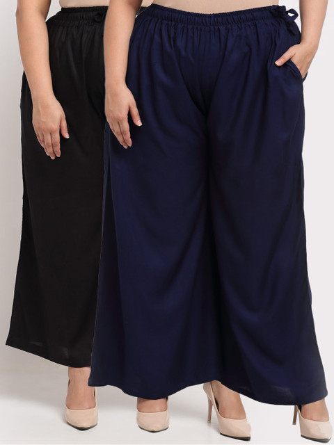 TAG 7 PLUS Women Pack Of 2 Black & Navy Blue Flared Ethnic Palazzos