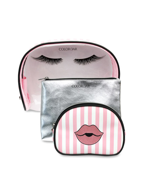 Colorbar White & Pink Set of 3 Lips & Lashes Bag In Bag Pouches