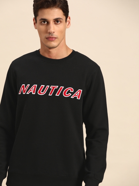 Nautica Men Black & Red Brand Logo Print Sweatshirt