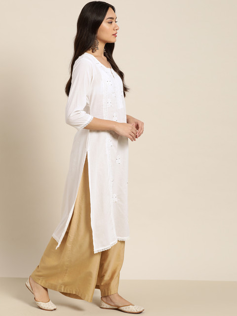 Juniper Women White Ethnic Motifs Embroidered Indie Prints Kurta - Image 3