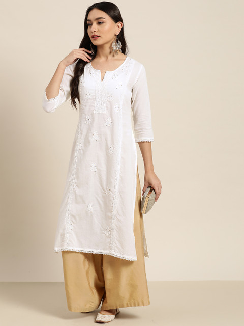 Juniper Women White Ethnic Motifs Embroidered Indie Prints Kurta - Image 5
