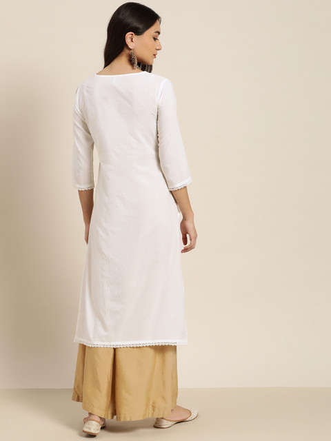 Juniper Women White Ethnic Motifs Embroidered Indie Prints Kurta - Image 4