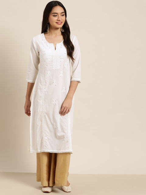 Juniper Women White Ethnic Motifs Embroidered Indie Prints Kurta