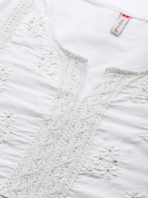 Juniper Women White Ethnic Motifs Embroidered Indie Prints Kurta - Image 2