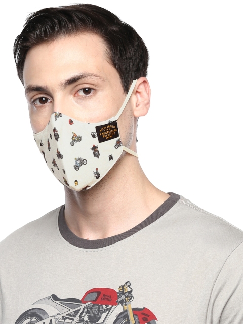 Royal Enfield Unisex White & Black Printed Cotton Reusable Barricade Cloth Mask - Image 5