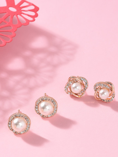 Zaveri Pearls Gold-Toned & White Circular Studs Earrings Set of 2