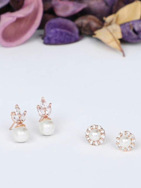 Zaveri Pearls Set of 2 Gold-Toned Contemporary Studs Earrings