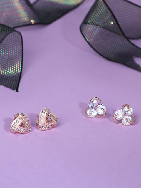 Zaveri Pearls Set of 2 Rose Gold & White Contemporary Studs Earrings