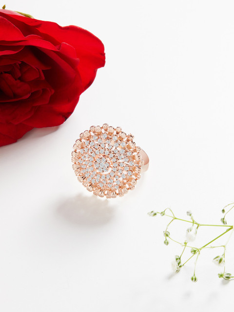 AMI Rose Gold-Plated White CZ-Studded Adjustable Finger Ring