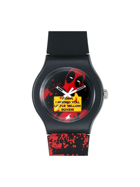 Fastrack Unisex Black & Red Dial & Straps Deadpool Print Analogue Watch 9915PP80