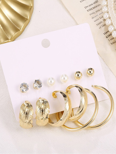 Shining Diva Fashion Pack Of 6 Gold-Toned Contemporary Studs Earrings - Image 2