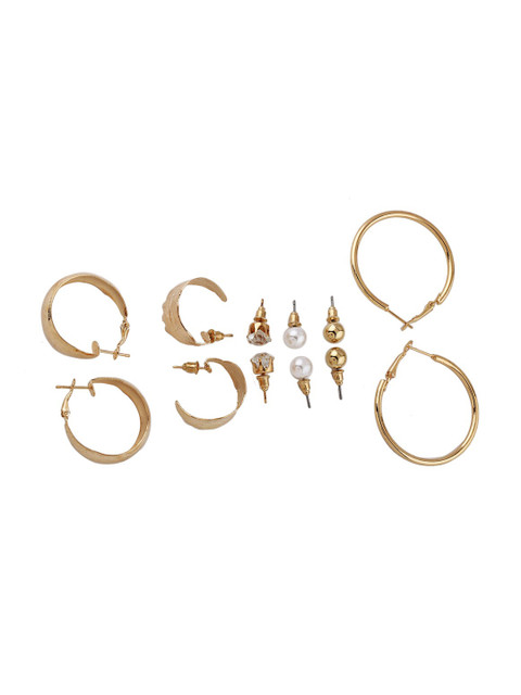 Shining Diva Fashion Pack Of 6 Gold-Toned Contemporary Studs Earrings - Image 6