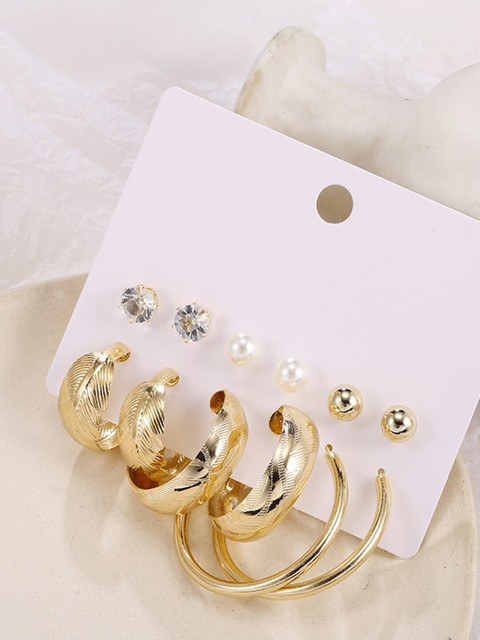 Shining Diva Fashion Pack Of 6 Gold-Toned Contemporary Studs Earrings - Image 3