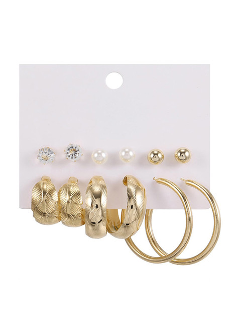 Shining Diva Fashion Pack Of 6 Gold-Toned Contemporary Studs Earrings - Image 4