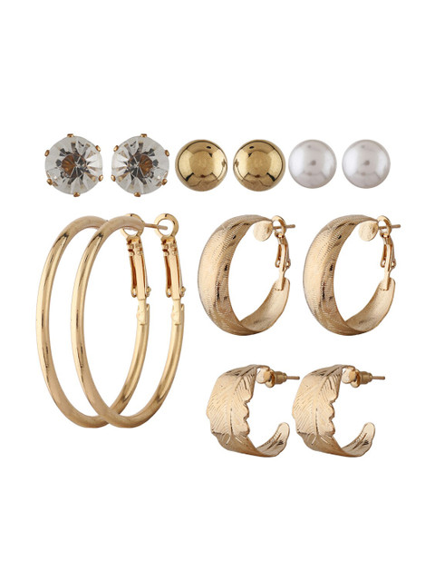 Shining Diva Fashion Pack Of 6 Gold-Toned Contemporary Studs Earrings - Image 5