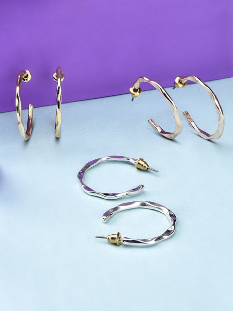 Accessorize London Set Of 3 Silver-Toned Geometric Hoop Earrings