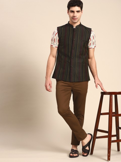 Anouk Men Black Woven Design Nehru Jacket - Image 6