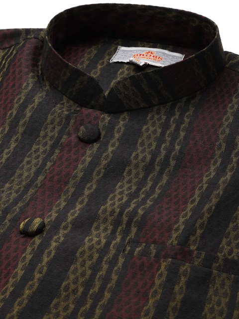 Anouk Men Black Woven Design Nehru Jacket - Image 2