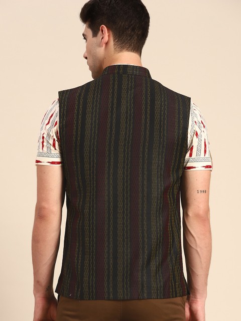 Anouk Men Black Woven Design Nehru Jacket - Image 5