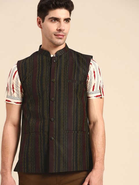 Anouk Men Black Woven Design Nehru Jacket - Image 3