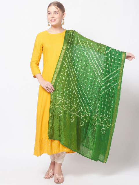 Dupatta Bazaar Green & Off White Printed Bandhani Dupatta