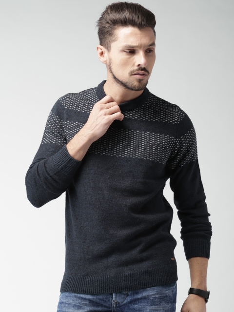 ALCOTT Men Navy Self-Design Sweater